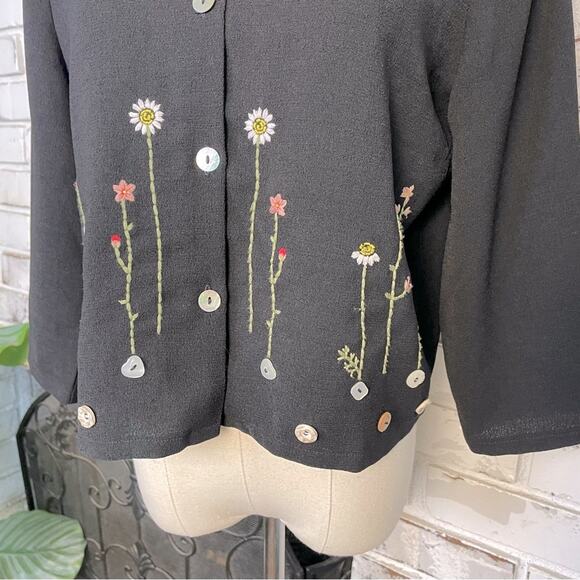 Vintage 90s California Concepts Shell Button Floral Embroidered Blazer Jacket - Picture 5 of 9